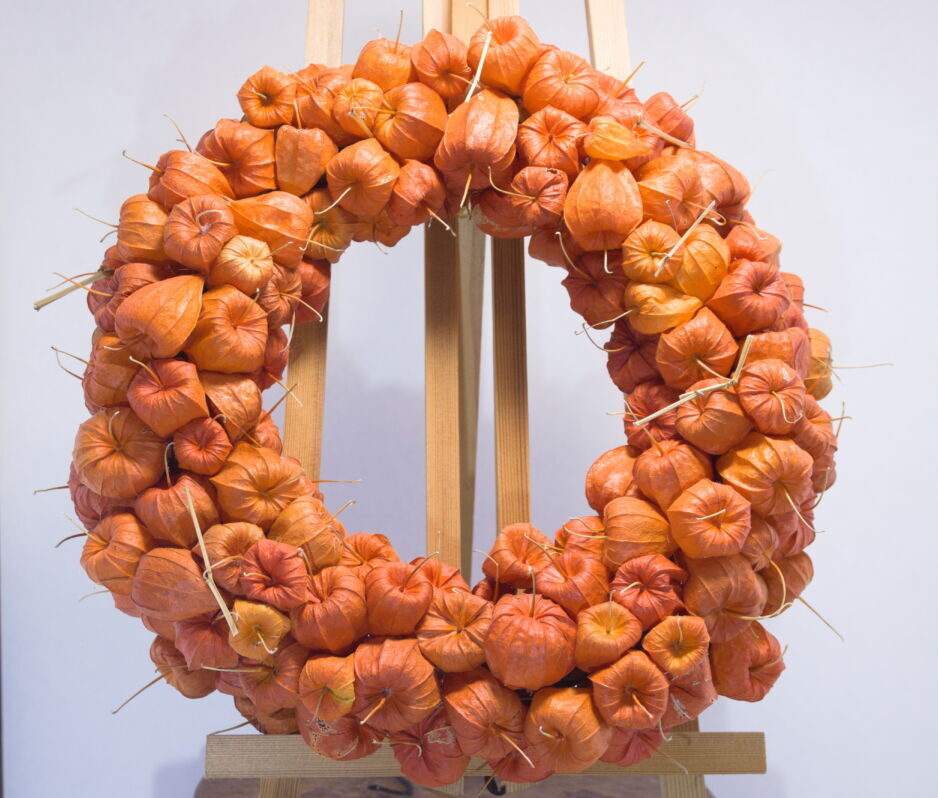 Natuurlijke krans gedroogde lampionnetjes (oranje)